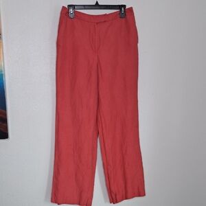 Talbots Straight Leg Pants Red Linen Silk Blend Orange Red Office Career 10